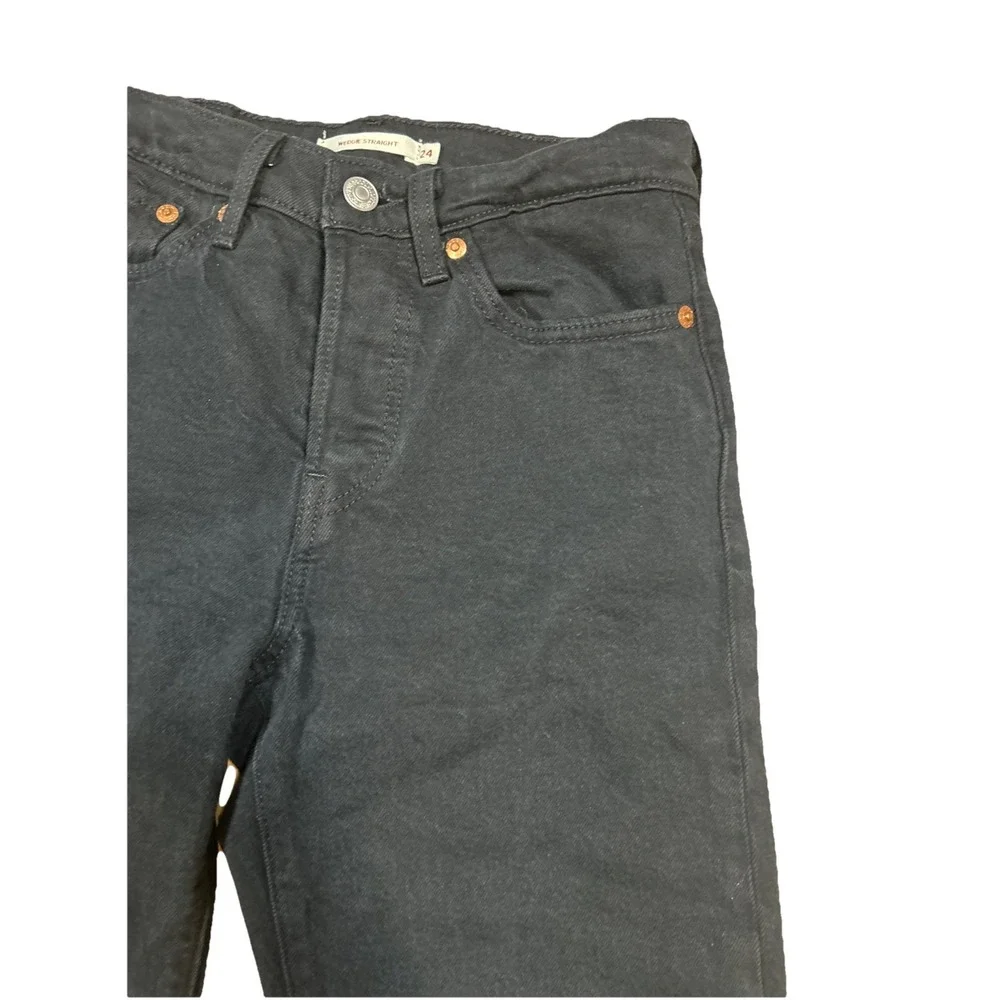 Levis Wedgie Straight BIG E Black Jeans Women's Size 24 Stretch‎ Button Fly